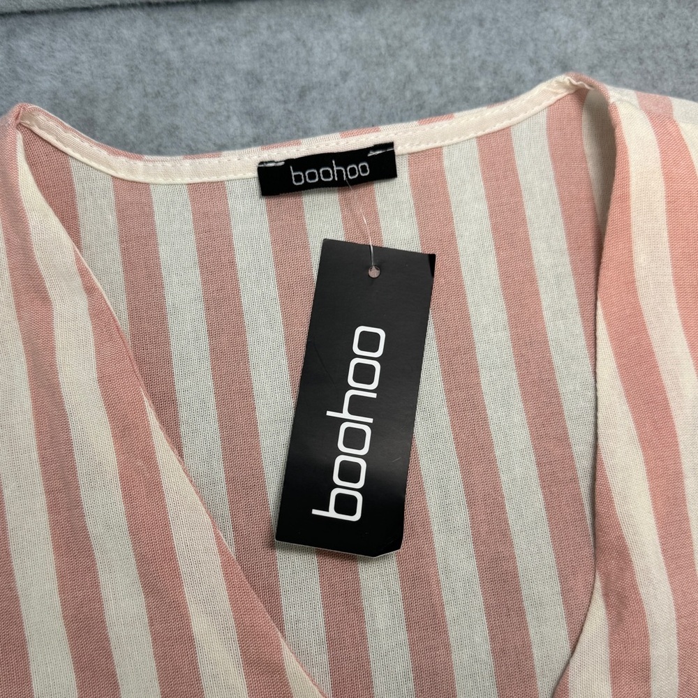 NWT Boohoo Womens Pink & Cream Linen Look Dress Made In Italy Size 12 New w tags - Picture 8 of 9